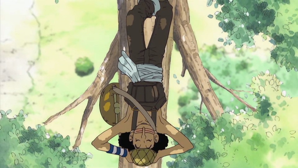 One piece Episode 9 Usopp hides from the mobs he tricked.