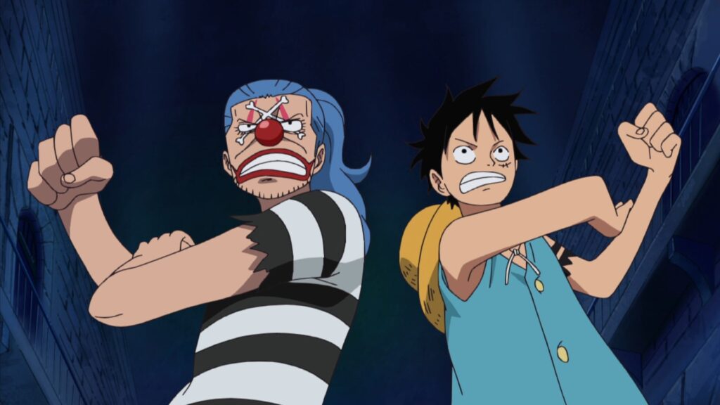 One Piece Luffy and Buggy fighting together in Impel Down arc, Episode 424