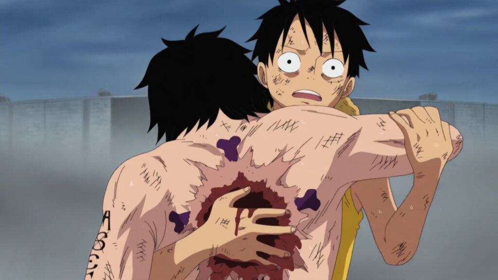 One Piece 483 Ace Dies in the Arm of luffy, killed by akainu.