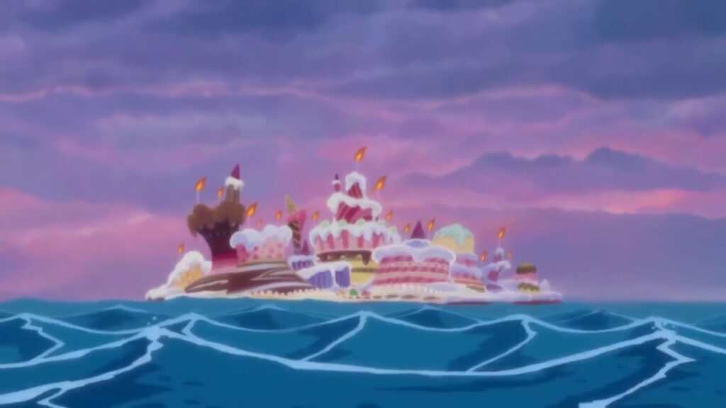 One Piece 571 Whole Cake Island is located in the Totto Land and is the capital of Big Mom's Territory.