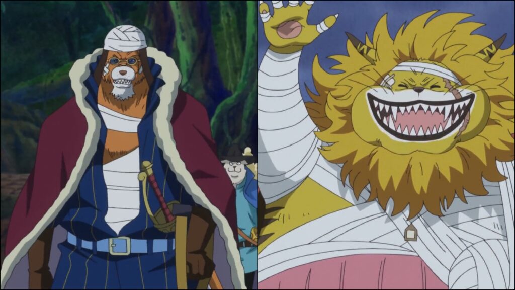 One Piece 965 Inuarashi and Nekomamushi were part of both Roger and Whitebeard's crew. Following their master Oden.