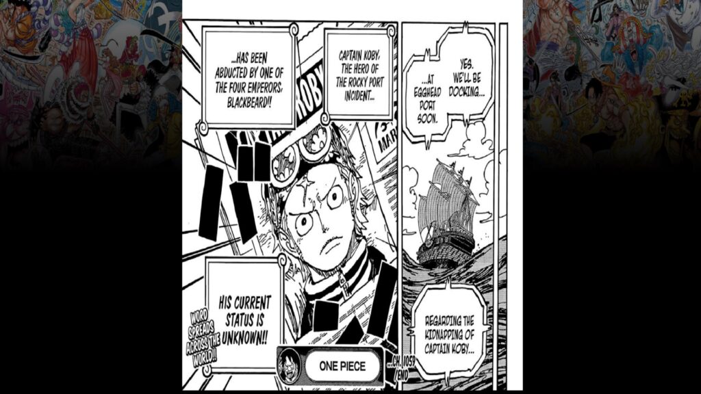 One Piece chapter 1056. Koby got Capture by the Black Beard Pirates.