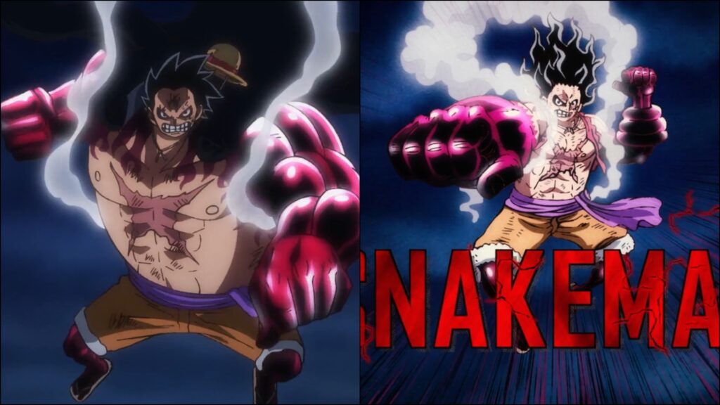 One Piece 1017 BounceMan and Snakeman are the two forms luffy uses in Gear 4.