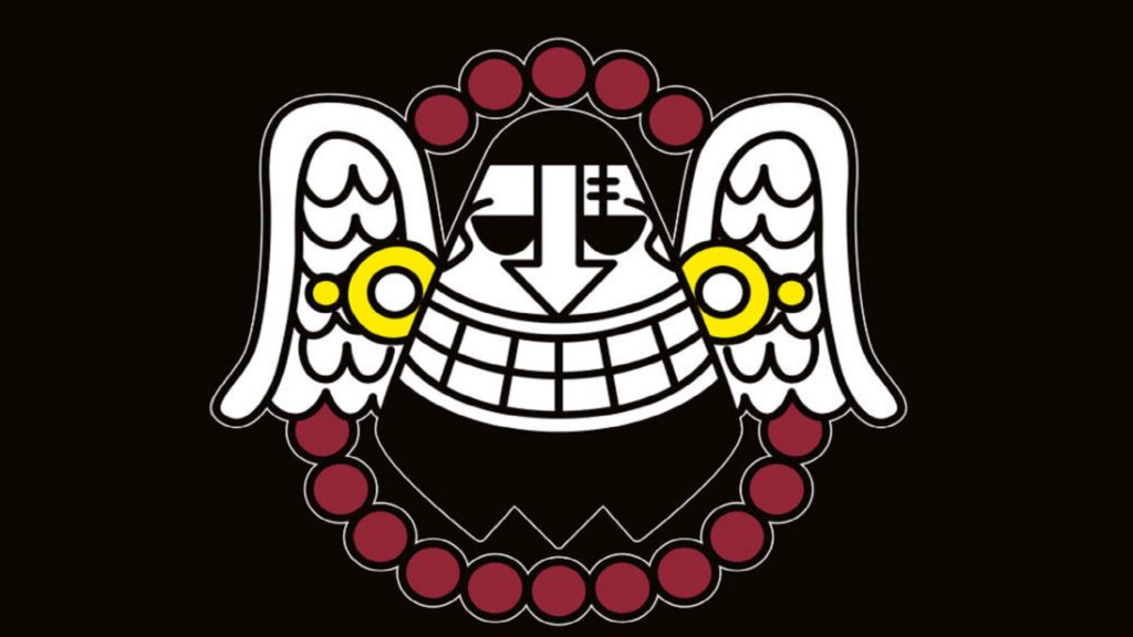 One Piece Jolly Roger of Fallen Monk Pirates looks like an aztec simbol.