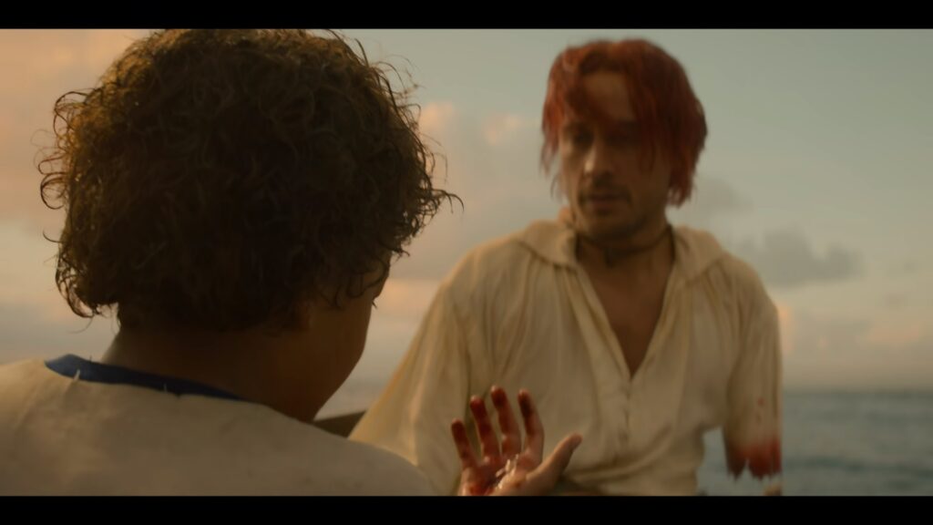 One Piece Live Action S1E2 Shanks gives up his arm to save Luffy.