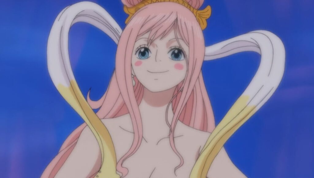 One Piece Shirahoshi smiling down upon her subjects.