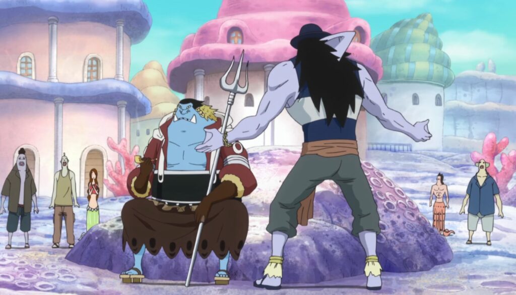 One Piece 560 Jimbei and Arlong argue about the human situation.