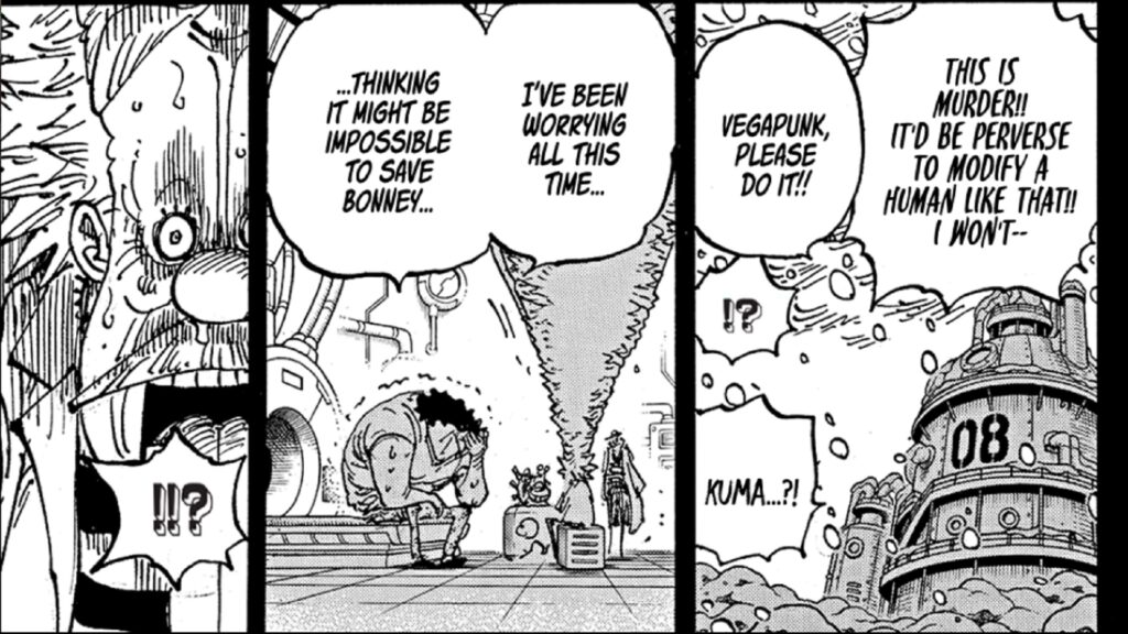 One Piece 1100 Kuma is relieved as he can save Bonney if he gives up his humanity.